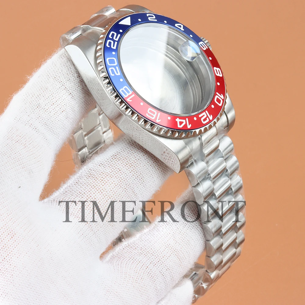 Fit GMT 40MM Watch Case Sapphire Mirror Glass Waterproof Multi-functional For NH34 NH35 NH36 NH38 Automatic Movement 28.5mm Dial