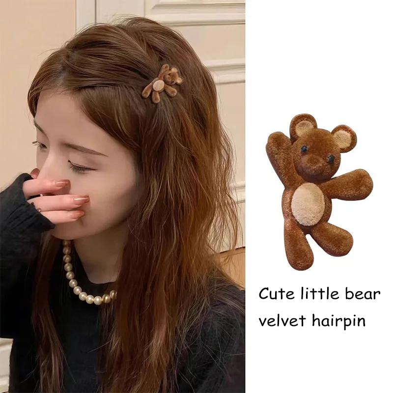 

1PC Cute Waving Little Velvet Bear Hairpin Delicate Compact Duckbill Clip for Bangs And Side Hair Accessory