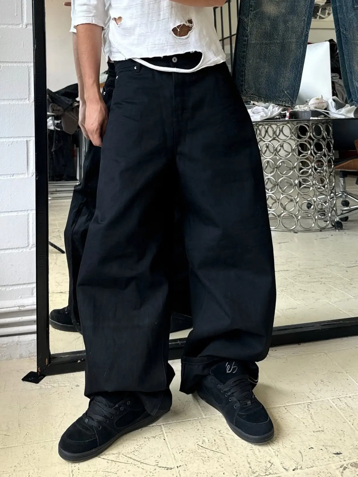 

American retro nofaith red edge red ear pure black original cow jeans