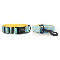 Personalized Pet Collar Customized Nameplate ID Adjustable Blue Banana Soft Fiber Cat Dog Collars Lead Leash