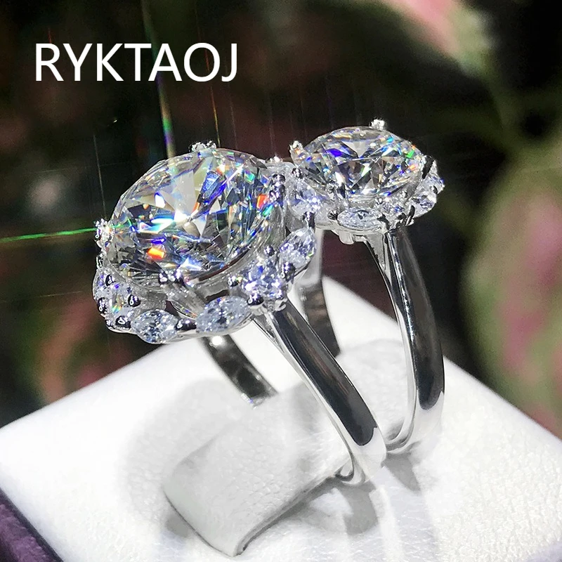 925 Sterling Silver Big Oval Moissanite Ring for Women Halo Surrounded Sparkling Cubic Zirconia Wedding Band Luxury Jewelry Gift