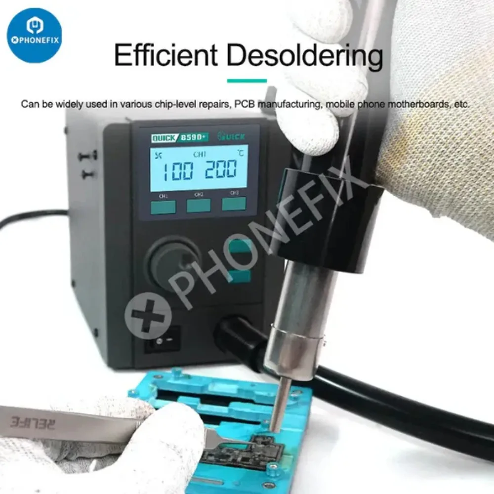 Quick 859D+ 580W Intelligent Lead-free Soldering Station with Hot Air Gun for Phone Mainboard BGA Desoldering Rework Repair Tool