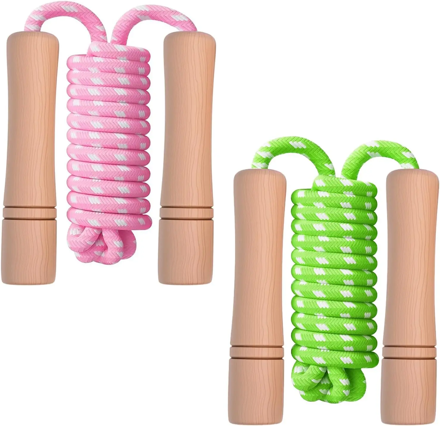 

Регулируемая хлопковая плетеная скакалка для детей с деревянными ручками - для фитнеса, упражнений и активного отдыха на улице