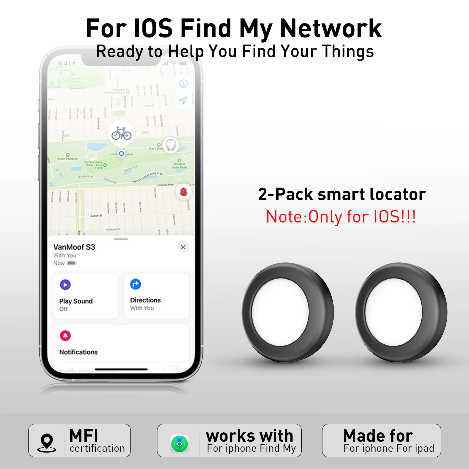 

2-Pack IOS Find My Smart Tag is suitable for items such as keys and luggage, and supports tracking beyond Bluetooth range