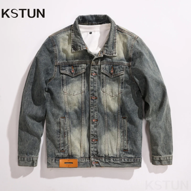 

KSTUN 2025 New Autumn Men Jean Coat Denim Jackets Vintage Workwear Motocycle Streetwear Male Cowboy Coats Casual Men's Clothing