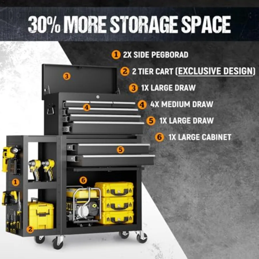 8 Drawers Rolling Tool Chest High Capacity with Wheels Heavy Duty Metal Garage Tool Cart with Locking System Detachable Top Too