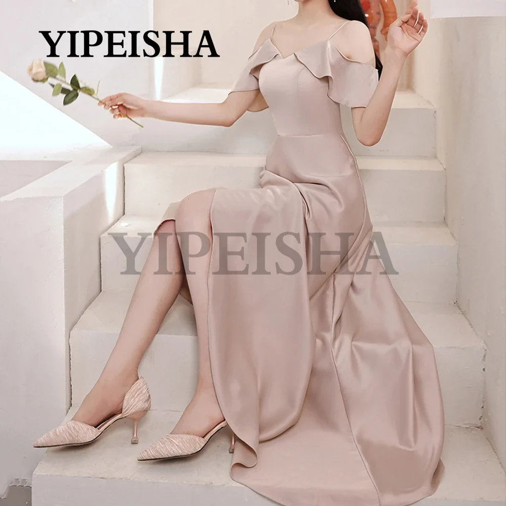 Customized Simple V-Neck A-Line Evening Dresses Side Split Spaghetti Strap Sleevelesss Pink Cocktail Party Dress Robes De Soirée