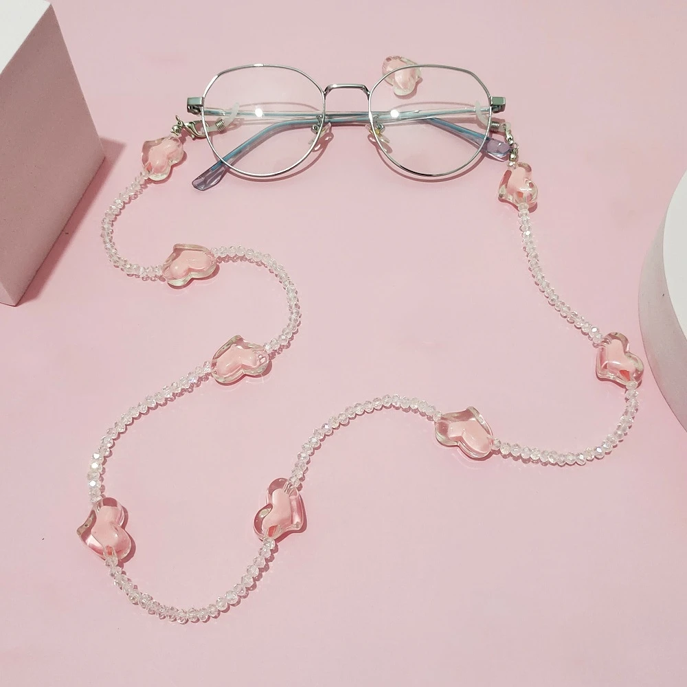 Fashion Love Heart Sunglasses Chain Pink Crystal  Mask Chain Anti Dropping Chain Women Glasses Accessories Eyewear Straps Cord