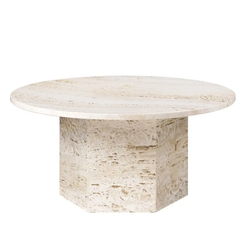 

Natural travertine coffee table is surprised by the quiet wind round creative small apartment French special-shaped cream coffee