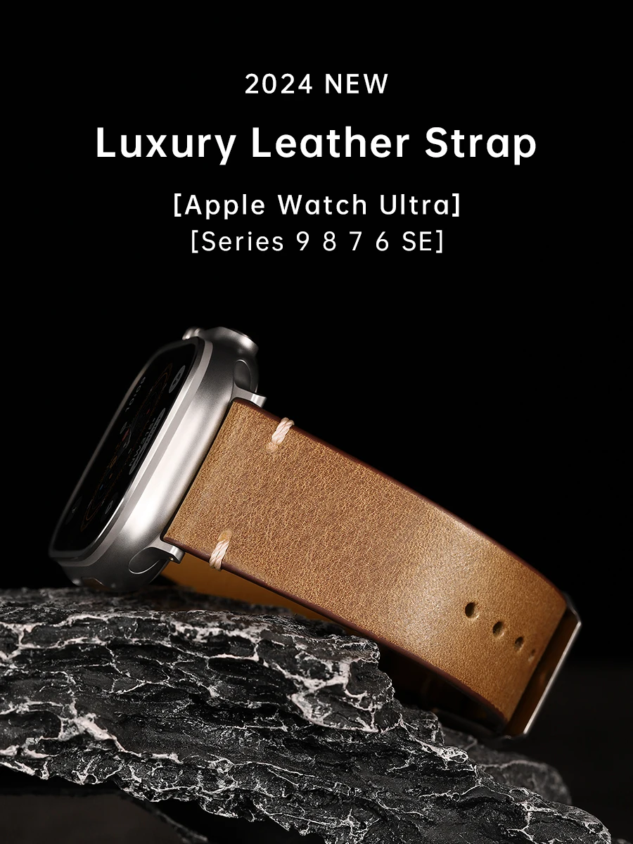 Luxury Leather Strap For Apple Watch, Ultra 49mm, Series 9, 8, 7, 6, SE, 45mm, 44mm, 41mm, 40mm, Accessories Watch Bands