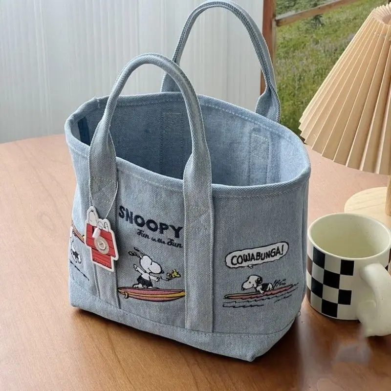 Bolso de lona vaquero bordado de Snoopy a la moda, bolso informal de gran capacidad para ir al trabajo, bolso para el almuerzo, regalos para el día de la madre