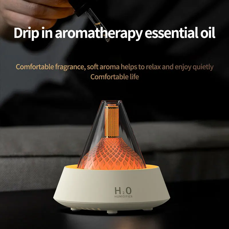 Hogar Mini Volcano Lava Aroma Diffuser USB Desktop Seven-Color Ambiance Light Humidifier Home Desktop Flame Diffuser Ultrasonic