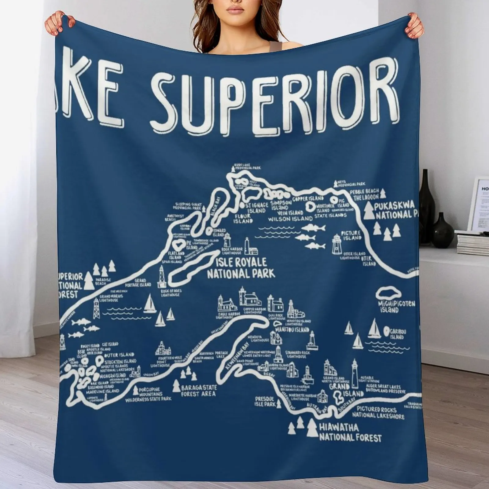 

Lake Superior Map Throw Blanket Spring Fall Cozy Throw Blanket for Couch