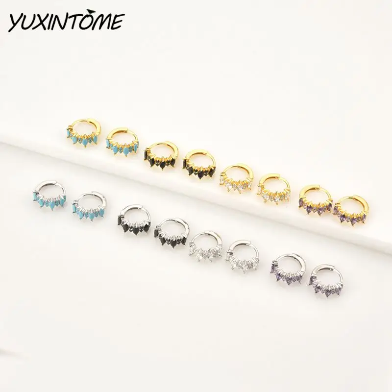 

925 Sterling Silver Ear Needle New in 2023 Zircon Hoop ear Buckle Colour zircon gold earrings for women Fashion Jewellery Gifts