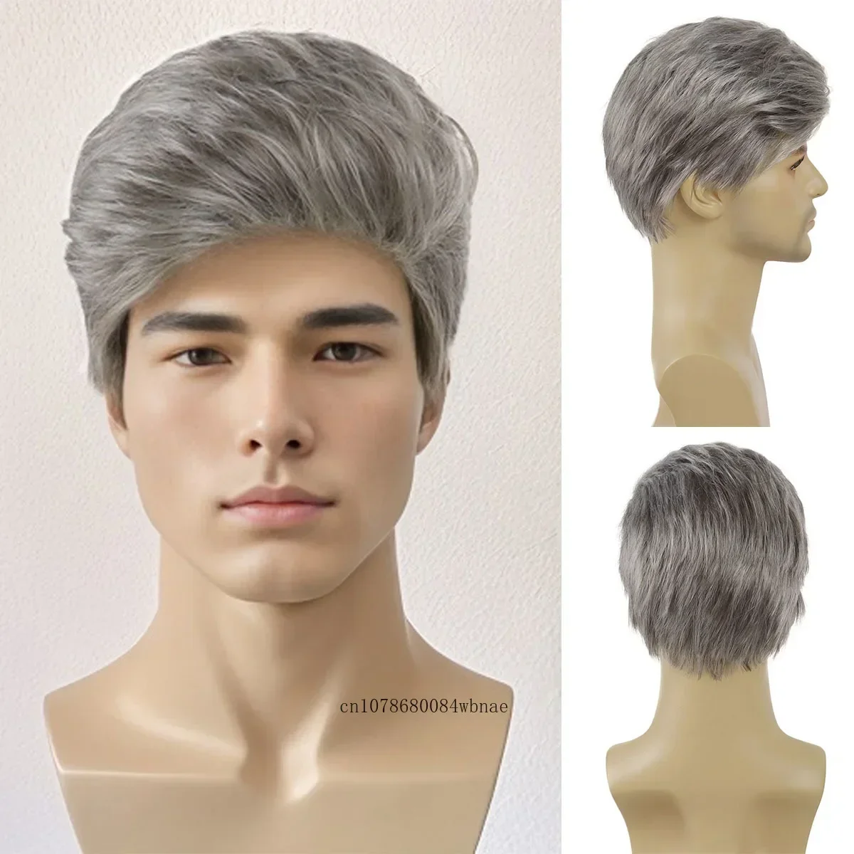 Older Mens Wig Short Grey Blanche Synthetic Wigs for Grandpa Layered Natural Hairstyle Daily Costume Party Cosplay Halloween