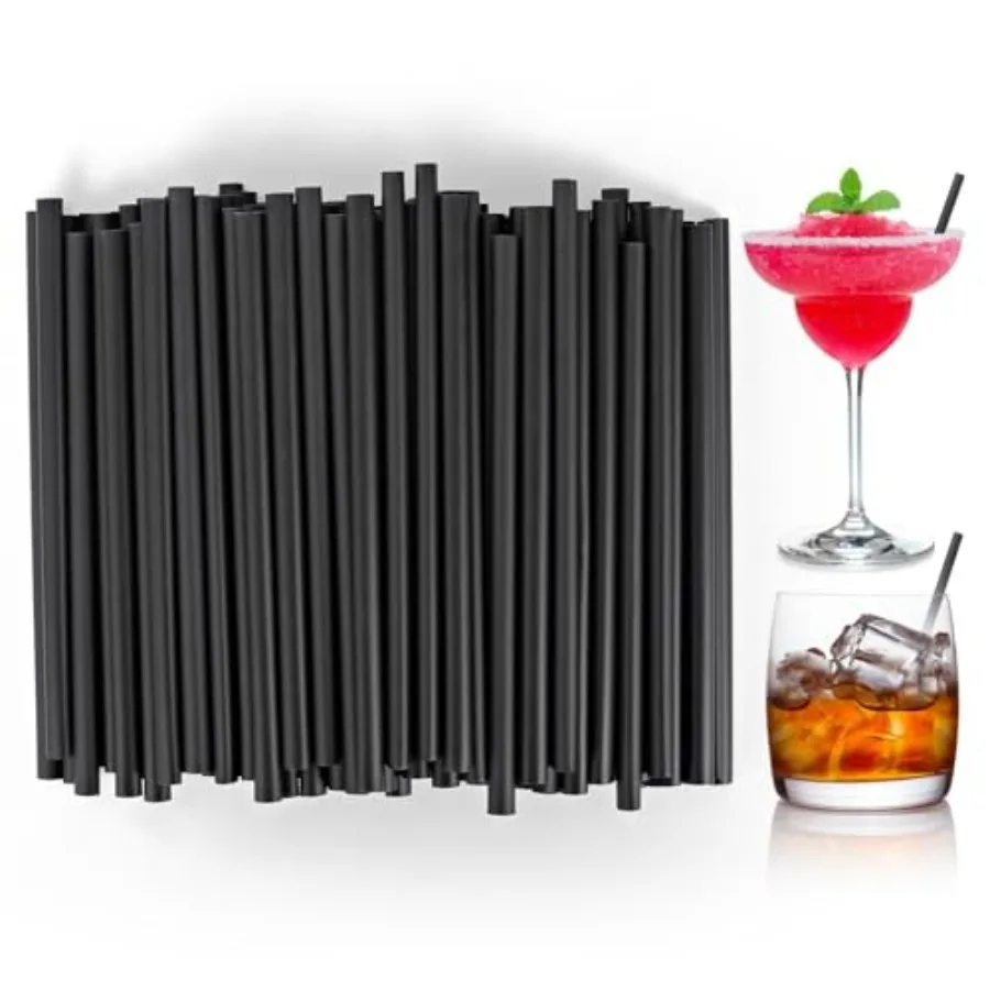 100 Pcs Black Biodegradable Cocktail Short Straws - 5.12 Inch Disposable Compostable PLA Plant Based Drinking Straws for Whiskey