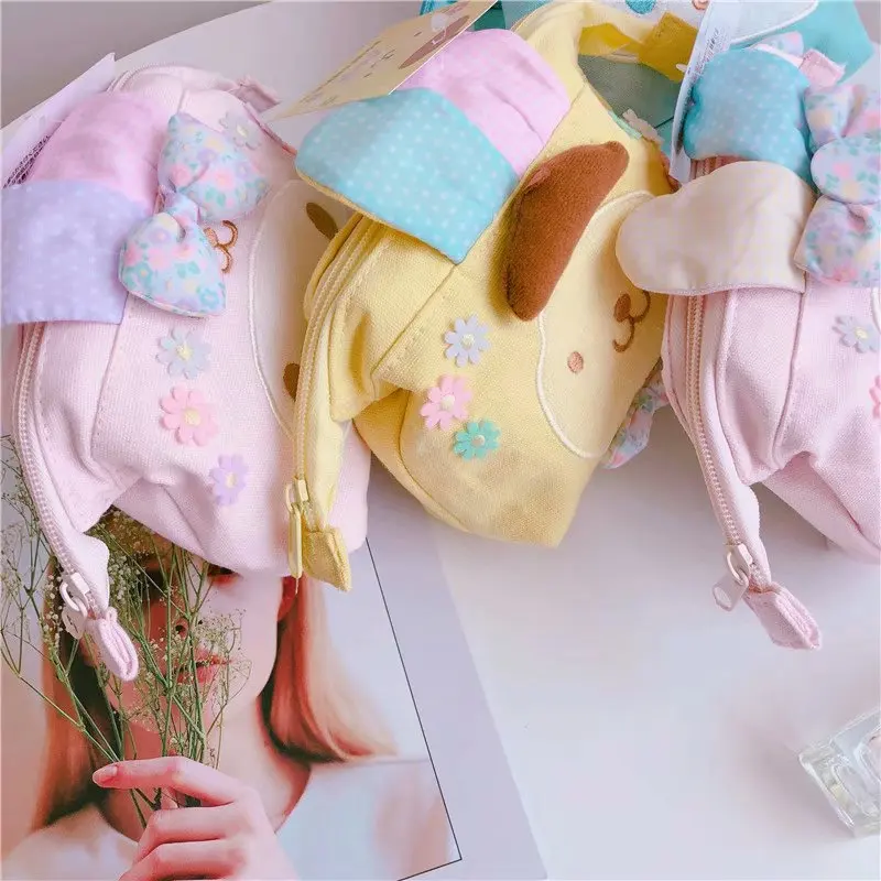 Kawaii Sanrio Canvas Cosmetic Bag Hello Kitty Cute Melody Lipsticks Makeup Large Capacity Portable Storage Zipper Pencil Bag