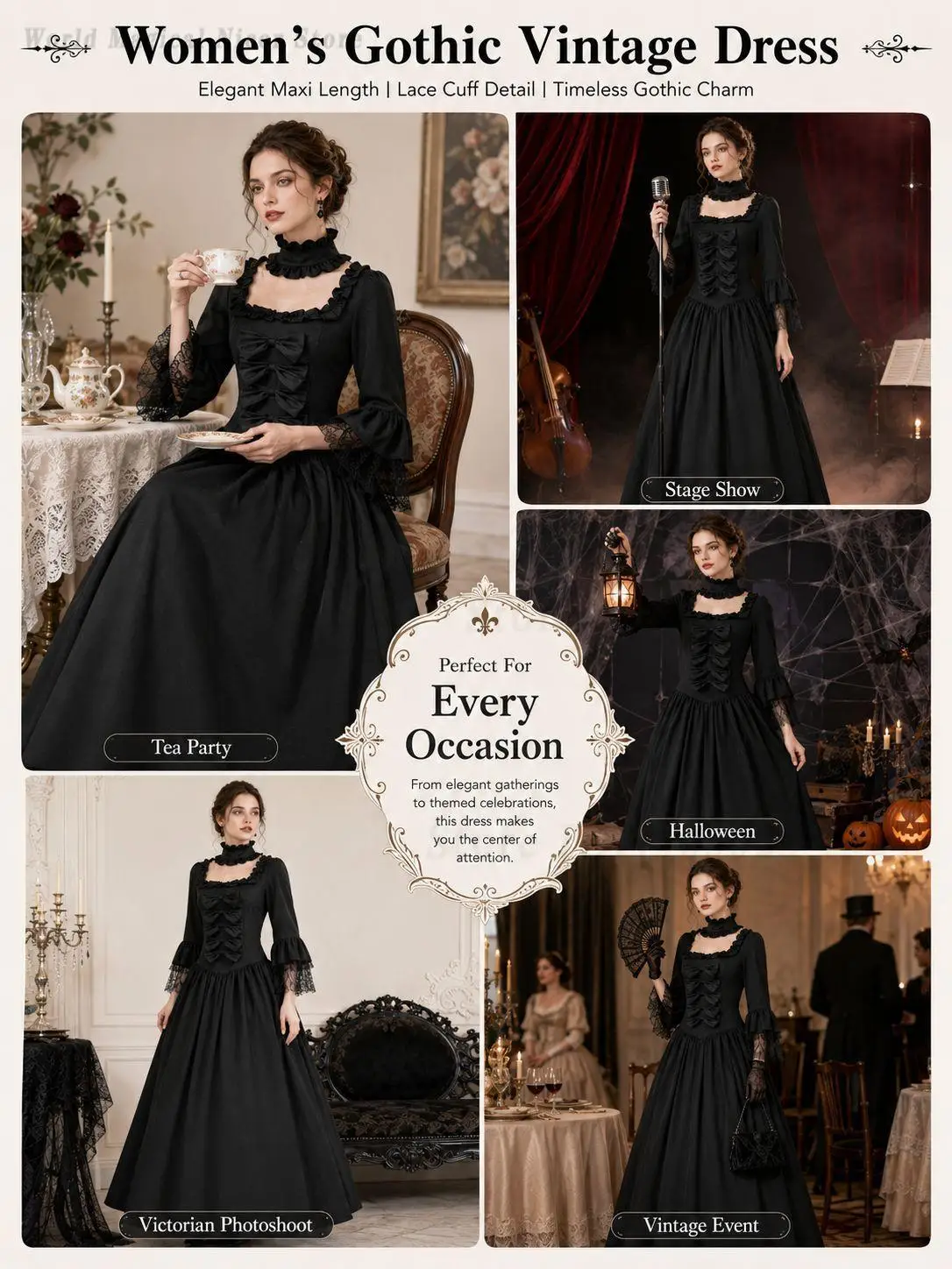 Women Medieval European Retro Court Long Gown Big Swing Formal Dress for Halloween Carnival Drama Stage Role Playper Formance