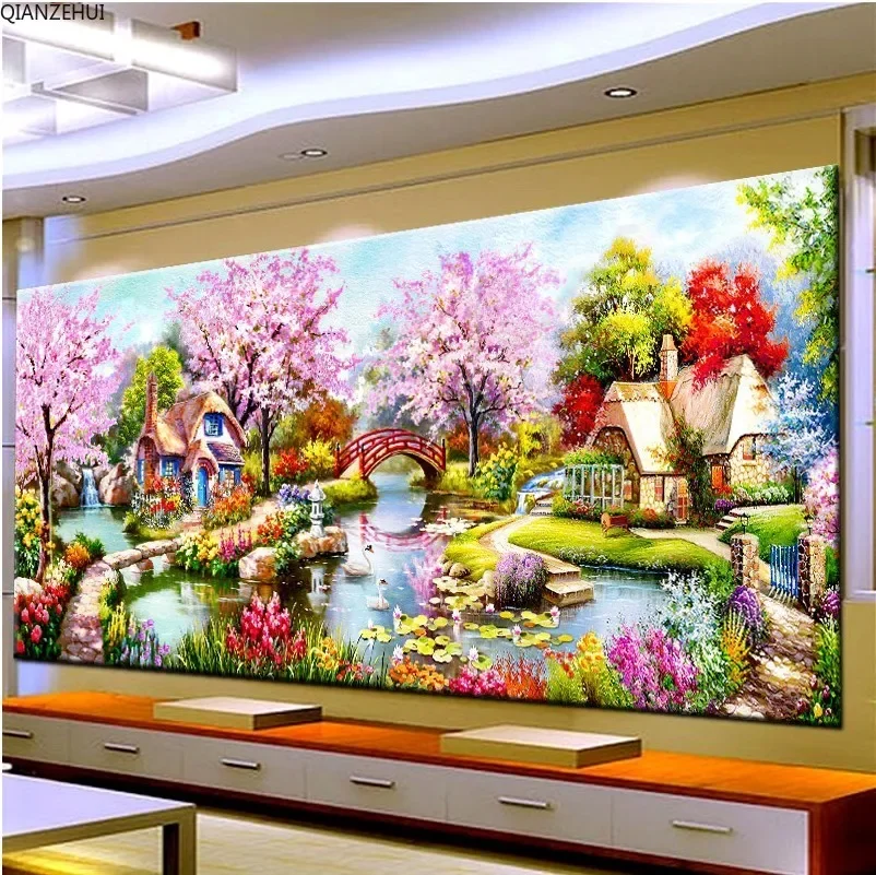 

DIY full Diamond Embroidery,Round Diamond Garden cottage Bedroom Living room decoration rhinestone beads Diamond painting