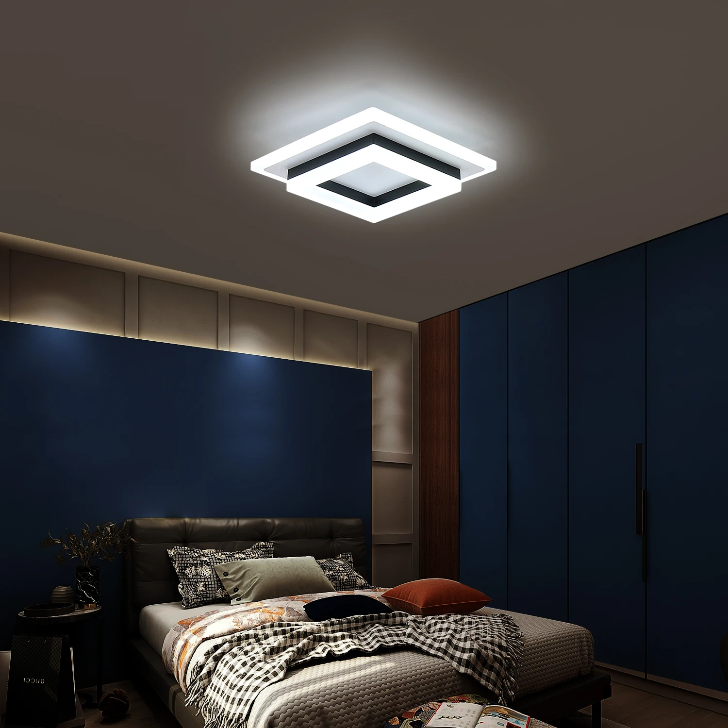 JIANKELONG Modern LED Square Ceiling Lamps 24W, Acrylic Ceiling Light for Bathroom, Hallway, Bedroom, Cool White Light 6500K