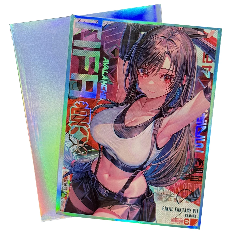 

60PCS Foil Card Sleeves Holographic Anime Tifa Standard Size Card Protectors Table Game Protective Cover 67x92mm