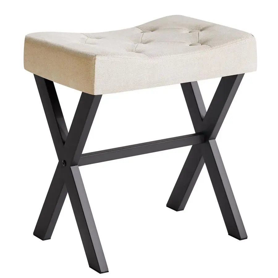 

UShaped Linen Vanity Stool, Square Makeup Chair with XLeg, Ottoman Seat Footrest Stool, MultiUse as Small Side Table, for Bedroo