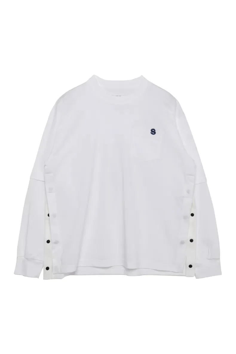 

SACAI Japanese Sle Long Sve T-irt Women's S Letter Splicing Sve Trendy Cotton Polyester Blend Commute Sle