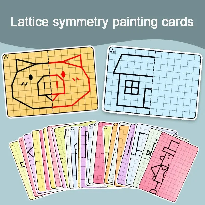 30 Pages Kids Lattice Symmetrical Drawing Toys Concentration Fine Motor Skill Write & Wipe Pen Control Training Painting Cards