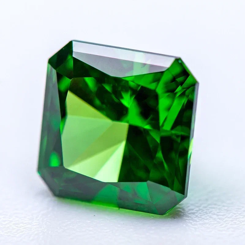 Cubic Zirconia Crushed Ice Cut Asscher Shape Emerald Color Charms Beads for Diy Jewelry Making Rings Materials No Certificate