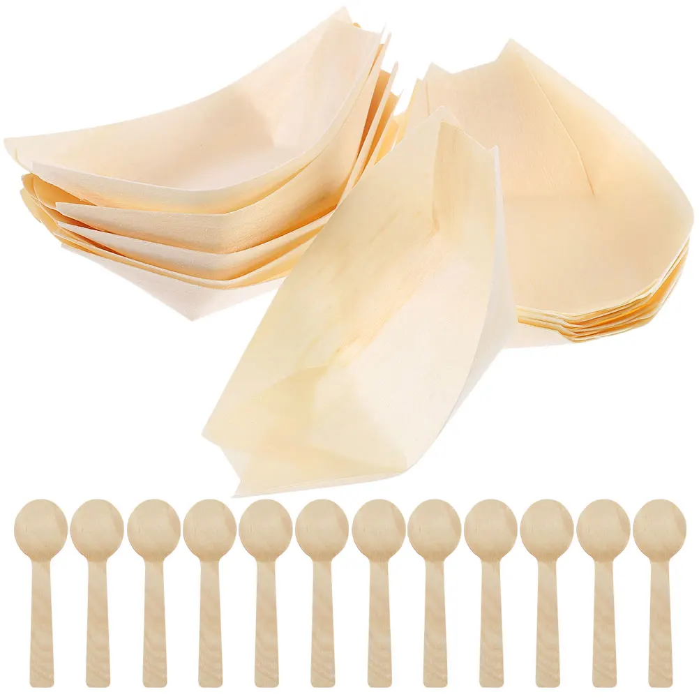 

1 set Disposable Wooden Boat Plates Sushi Snack Tray Food Platter Pine Wood Smooth Safe Non Scratch Catering Supplies Birthday