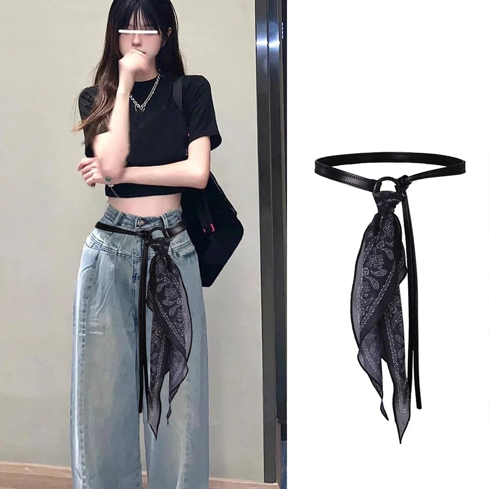 

Fashion PU Leather Women's Silk Ribbon Belt Punk Vintage Waist Belt Retro Casual Waistband