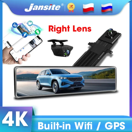 Jansite 11.26 인치 미러 자동차 DVR 우측 렌즈, 4K 대시 캠, 전면 및 후면 카메라, 2160P 녹음기 GPS 트랙 재생, 와이파이 앱 제어  Best5