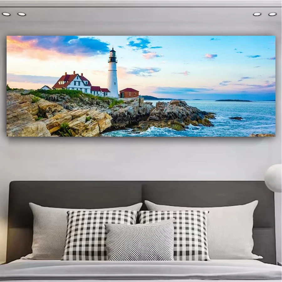 

Coastal Lighthouse House Large Size Diy Diamond Adult Handicraft Art Painting Sea Scenery Full Drill Mosaic Embroidery Picture
