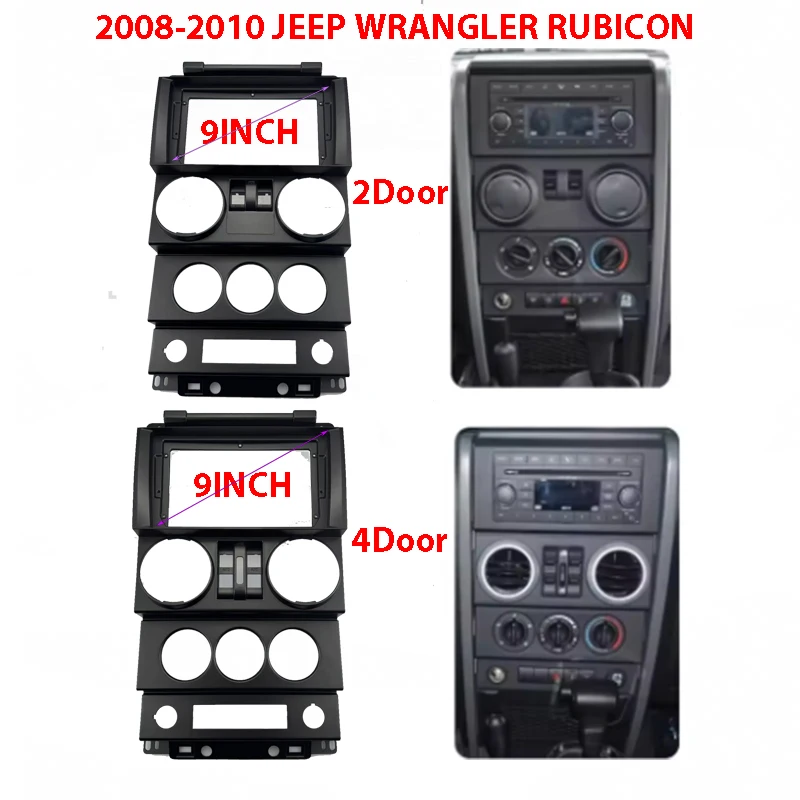 

9 Inch Car Radio Fascia For JEEP WRANGLER RUBICON 2008 2009 2010 Video Panel Player Audio Dash 2 Din Frame Dashboard Mount Kit