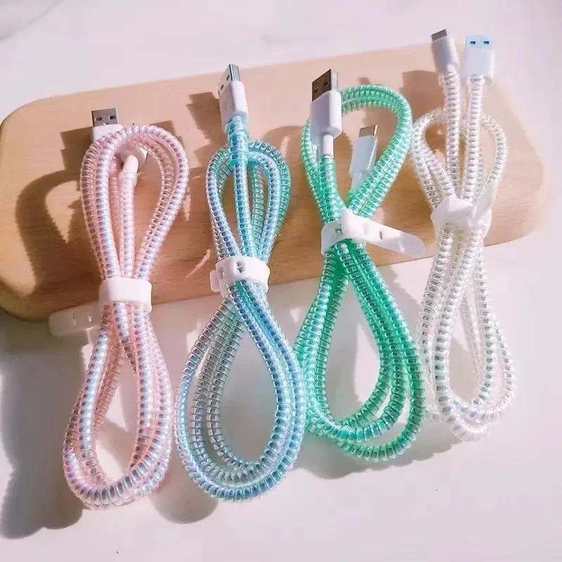 1/2pcs 1.6M Laser Cable Protectors Spiral Data Cable Universal Phone Charger Cord Saver Sleeve
