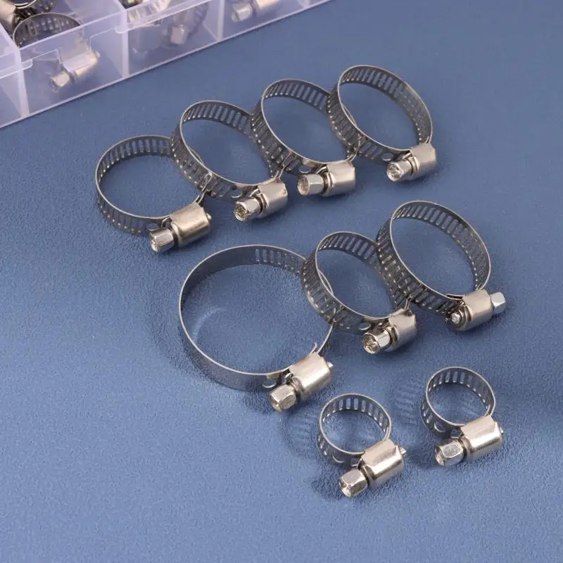 Conjunto de braçadeiras de mangueira de aço inoxidável ajustável engrenagem sem fim parafuso banda braçadeira de mangueira para tubo de combustível torneira fixadores variedade kit