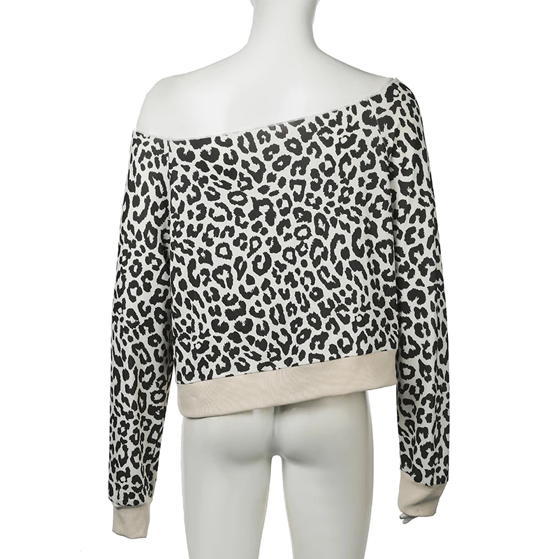 BIIKPIIK Fashion Digital Leopard Hoodies Streetwear Patchwork Skew Collar Long Sleeve Pullovers Autumn Winter Women Sweatshirts