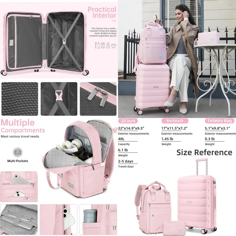 

22 Inch Pink Hardshell Spinner Carry-On Suitcase Set for Women