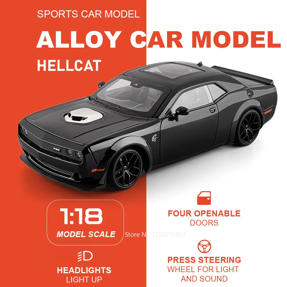 

1:18 Hellcat Apollo EVO Alloy Car Models Diecast Toys Doors Opened Sound Light Pull Back Shock Absorption Sportscar for Boy Gift
