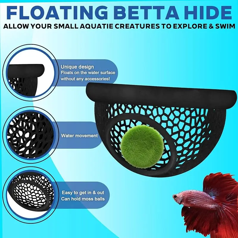 Schwimmende Betta-Unterschlupf- & Garnelen-Höhle, 3-in-1 Aquarium-Deko: Hängematte, Futterring & Ruheplatz für Betta, Garnelen & kleine Aquarien-Tiere – Detail 5