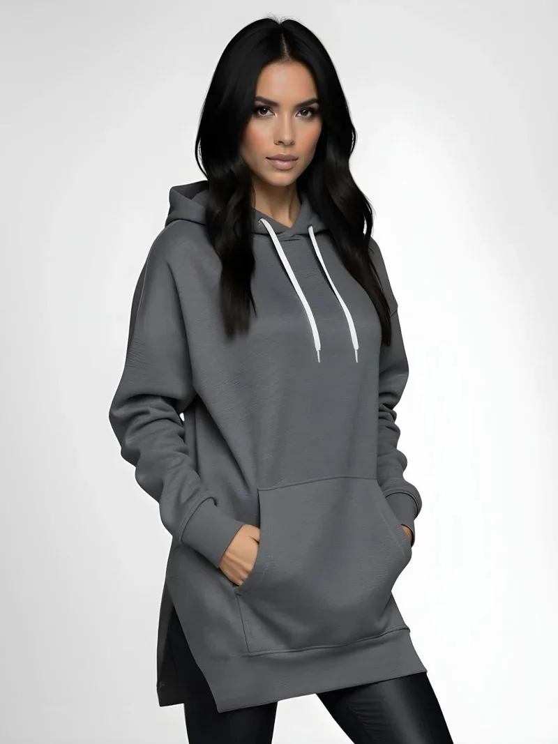 Hoodies Coats Women Solid Sweatshirts Jacket Pocket Drawstring Hooded Slight Strech Loose Casual Office Lady 2026 Spring Autumn