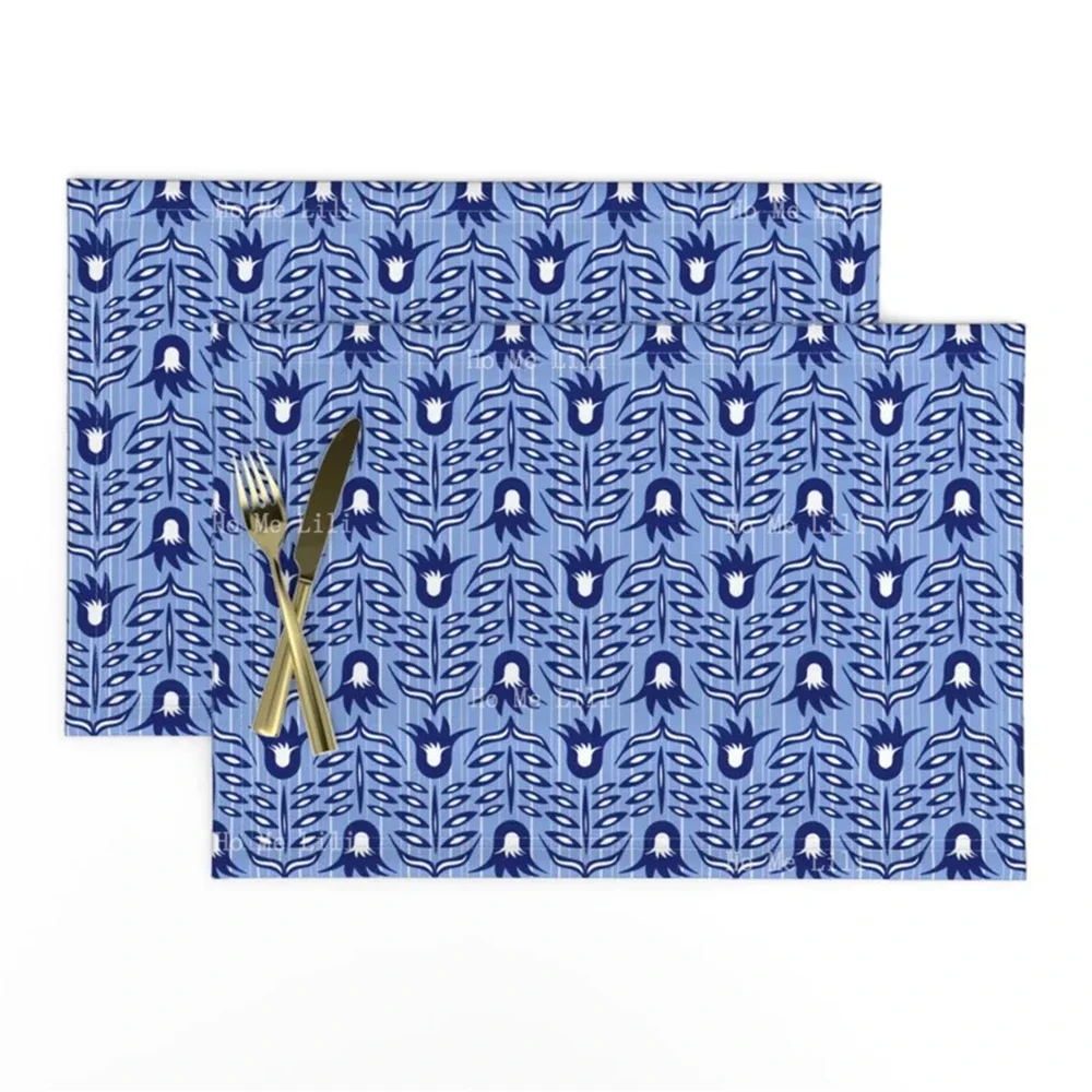 Les Fleurs Bleues En Vol Blue Light Flowers Polyester Fabric Placemat