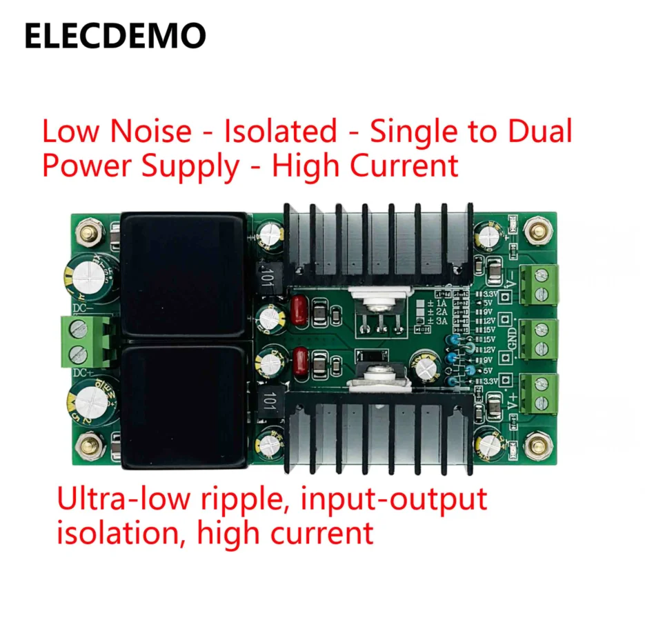 Isolated Bipolar Linear Power Supply Module, +/- Output, Ultra-Low Noise, High Current, Single to Dual Regulator Board DIY Kit
