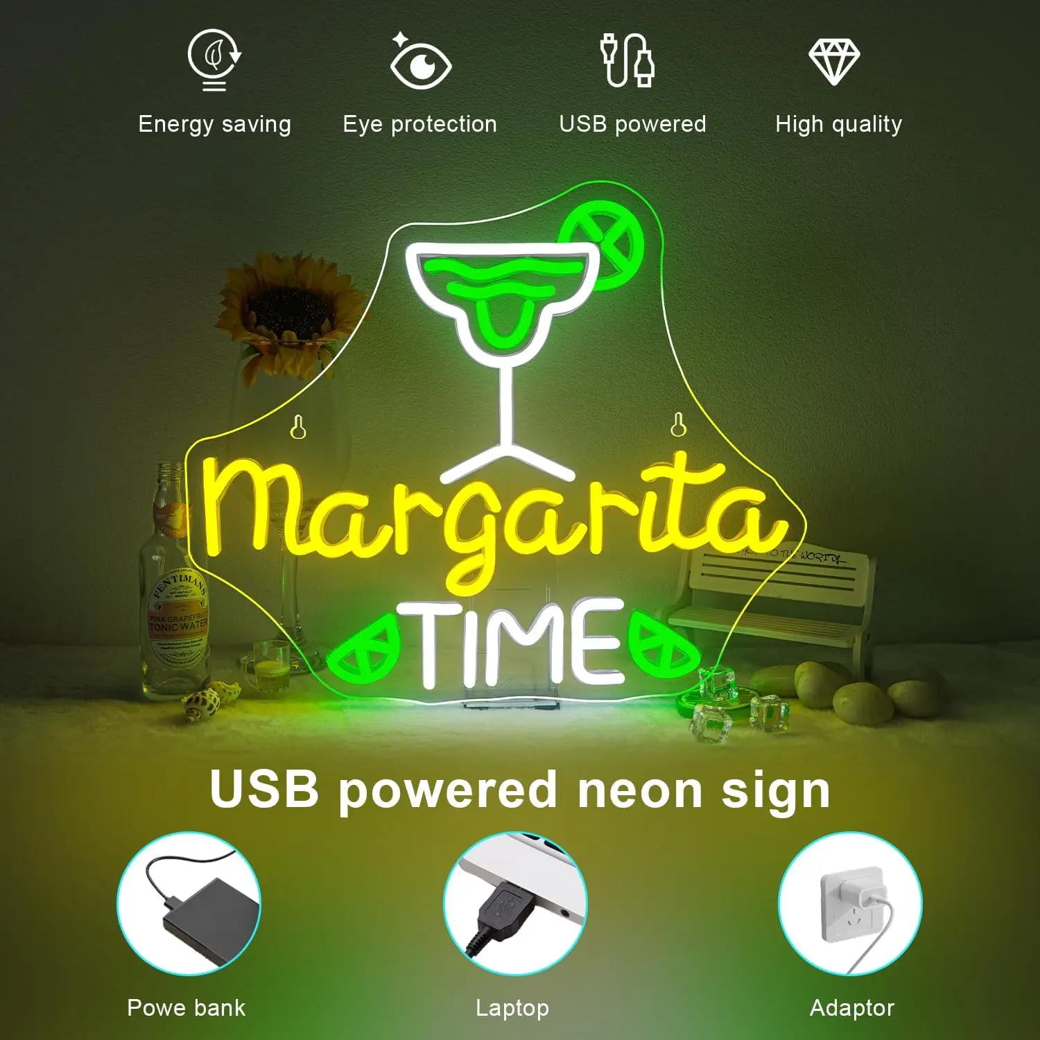 Margarita Time Cocktail LED Neon Sign USB Wall Light For Bar Restaurant Home Bar Party Tropical Cocktail Themed Business Decor