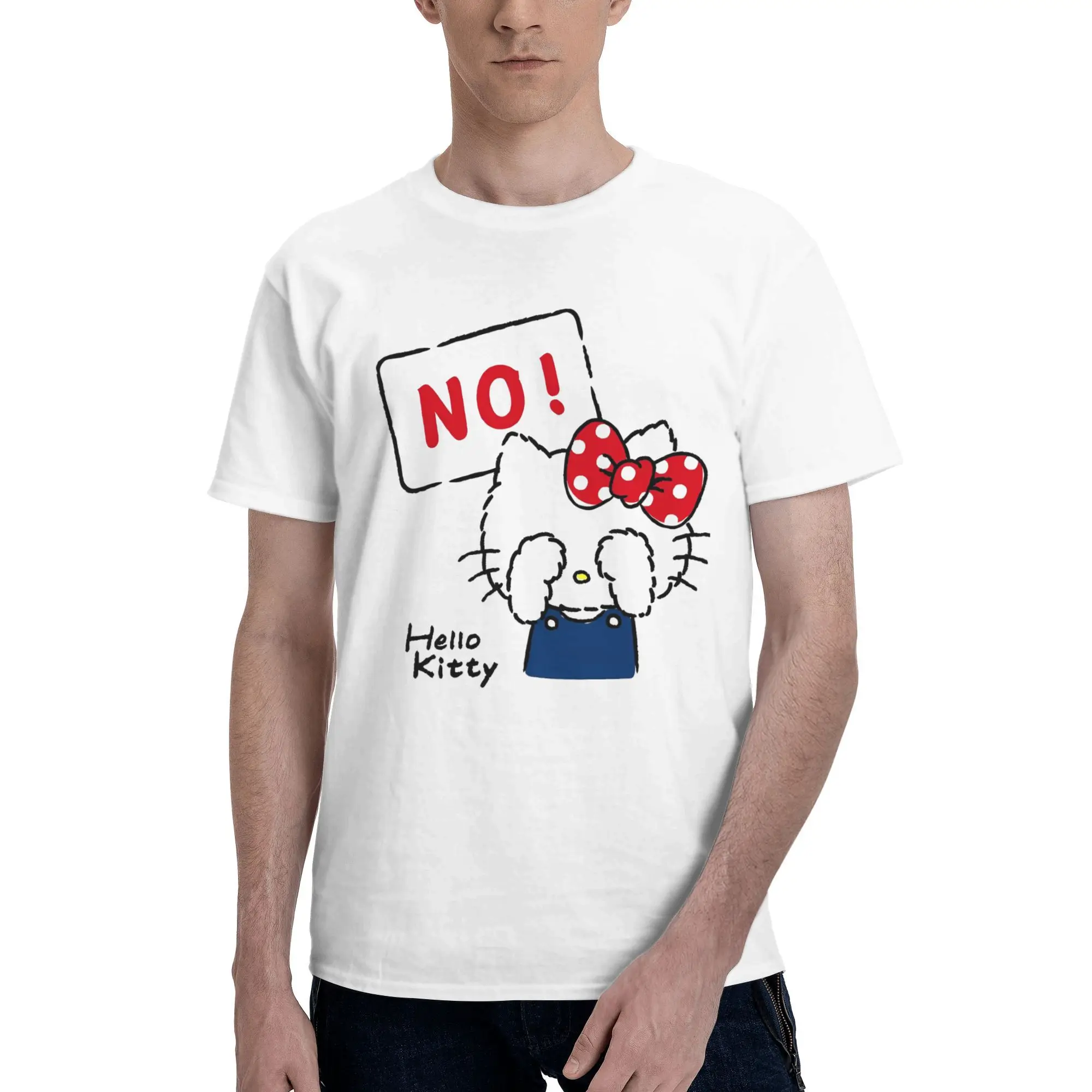 

Hello Kitty 100% Cotton T-Shirt For Men's Summer Japanese Vintage T-Shirts O-Neck Fashion Tee Shirt Oversized Wholesale Tops