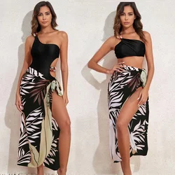 One Shoulder Cut Out One Piece Swimsuit Women Bather Bathing Suit Swim Multicolor Gemstone Strap Bikini Wrap Yarn Skirt Swimsuit