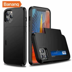 Bananq Slide Card Slot Phone Case For iPhone 16 15 14 Plus 13 12 Mini 11 Pro Max Shockproof Wallet Card Bag Cover