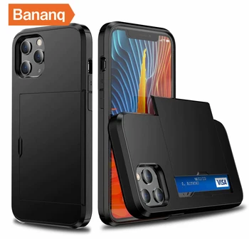Bananq slayt kart yuvası telefon kılıfı için iPhone 11 12 13 14 15 Pro Max Mini XS XR 8 artı darbeye kart çanta kapak