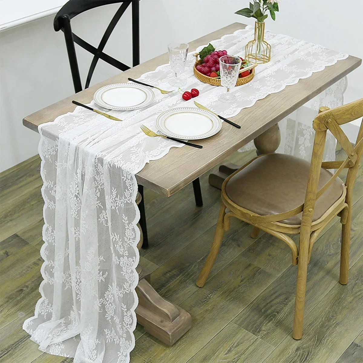 

3M Lace Table Runner Rustic Wedding Boho Embroidered Reception Table Cloth Birthday Wedding Party Valentine's Day Decor