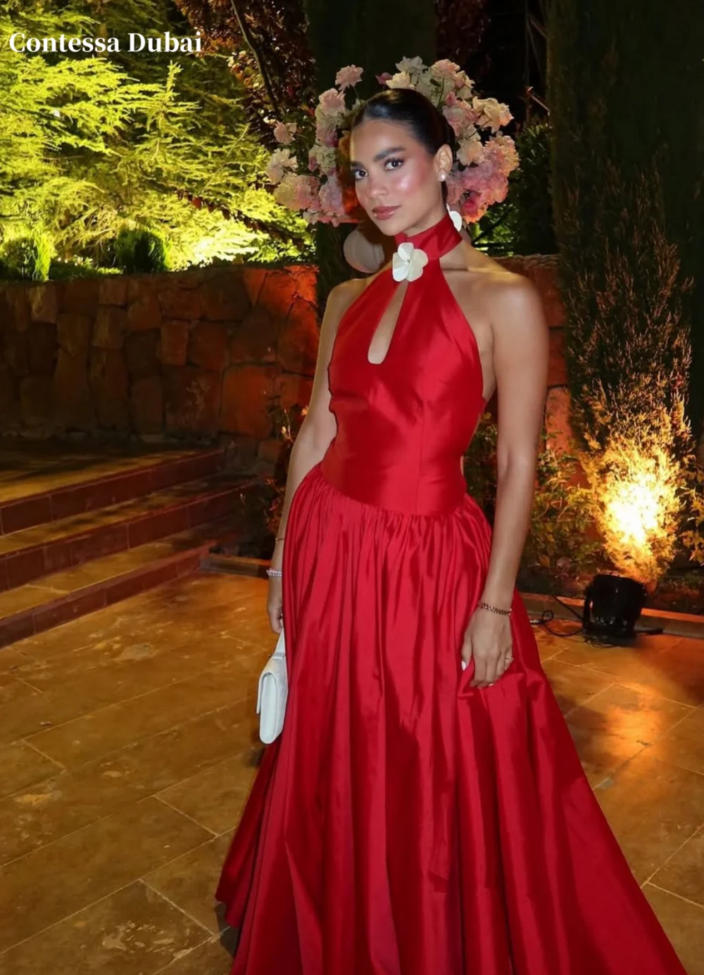 Contessa Dubai customized A-Line halter Prom Dresses With 3D Flower Backless vestidos de noche Floor-Length Formal Evening 2025